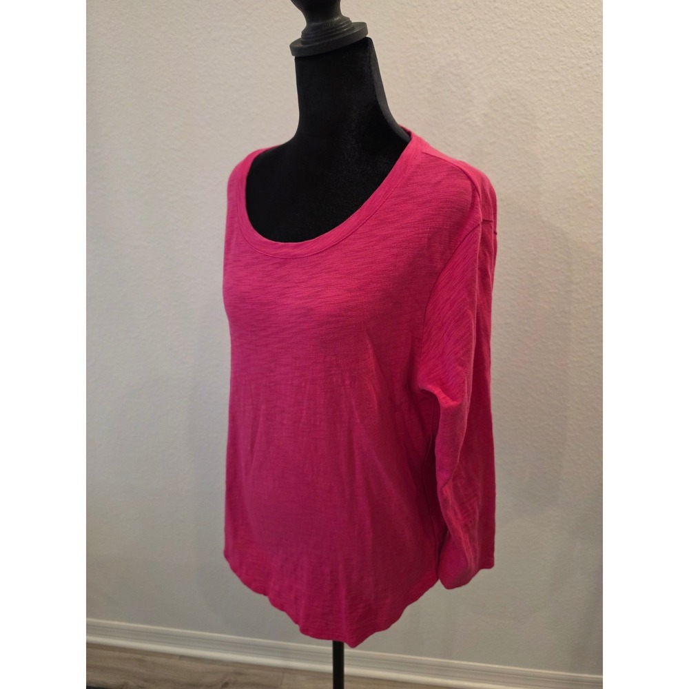 Escape by Habitat Womens Pink Slub Knit Cotton Scoop Neck Long Sleeve Top M
